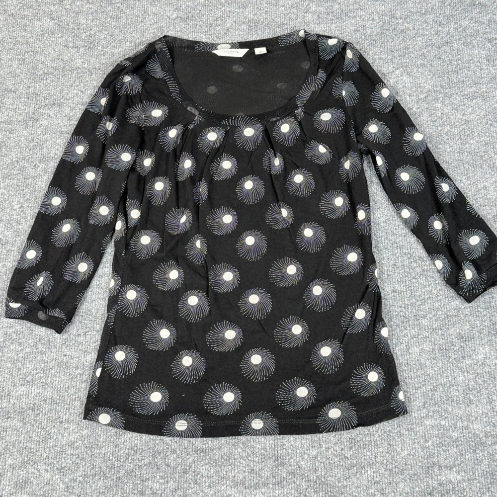 Liz Claiborne Medium Black Abstract Dot Print 3/4 Sleeve Knit Top Womens Shirt